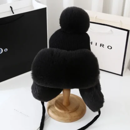 Knitted Solid Color Ushanka with Pompom - Image 8