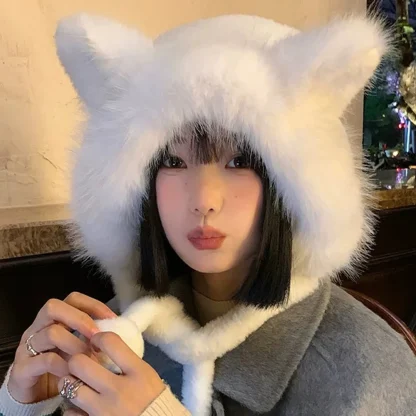 Cute Fox Ear Trapper Hat with Faux Fur - Image 13