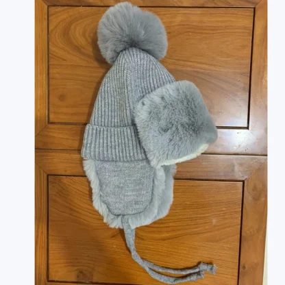 Knitted Solid Color Ushanka with Pompom - Image 13