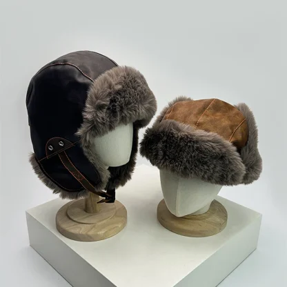 Faux Leather Trapper Hat with Ear Protection - Image 2