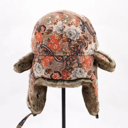 Winter Trapper Hat with Floral Print - Image 4