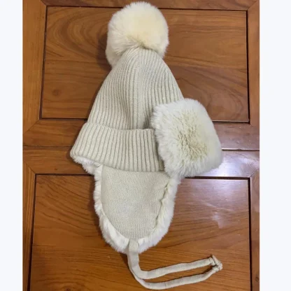 Knitted Solid Color Ushanka with Pompom - Image 11