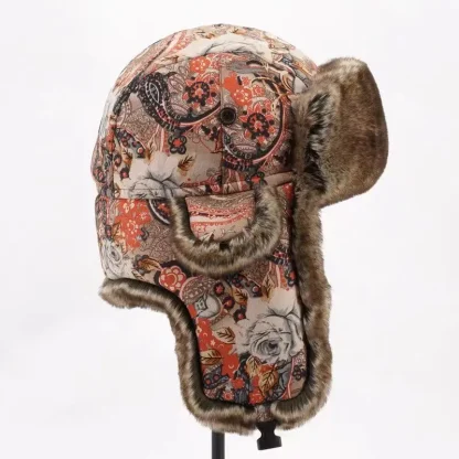 Winter Trapper Hat with Floral Print - Image 2