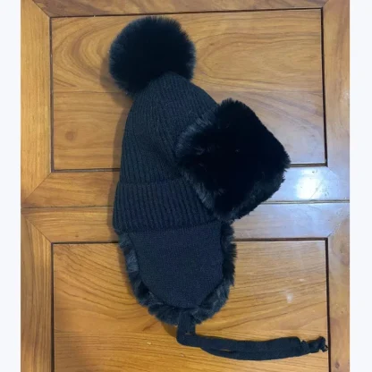 Knitted Solid Color Ushanka with Pompom - Image 15