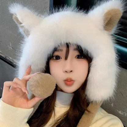 Cute Fox Ear Trapper Hat with Faux Fur - Image 2