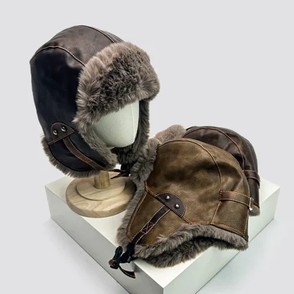 Faux Leather Trapper Hat with Ear Protection