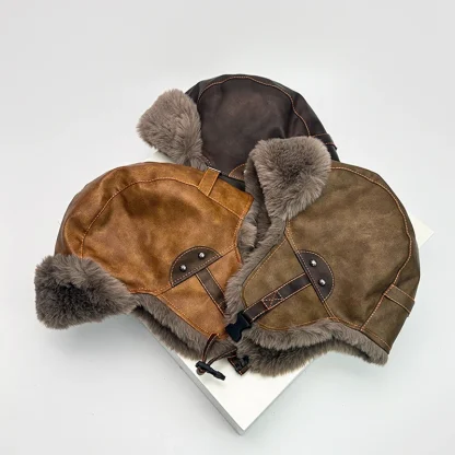 Faux Leather Trapper Hat with Ear Protection - Image 3