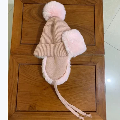 Knitted Solid Color Ushanka with Pompom - Image 12