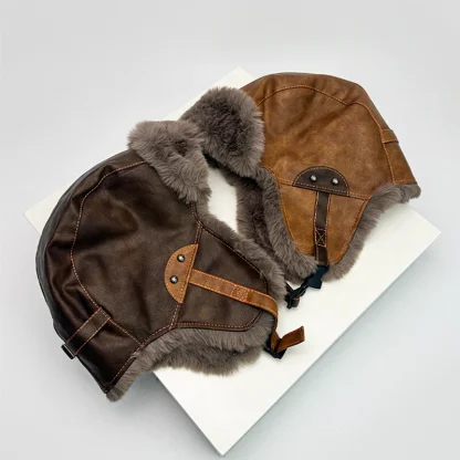 Faux Leather Trapper Hat with Ear Protection - Image 4