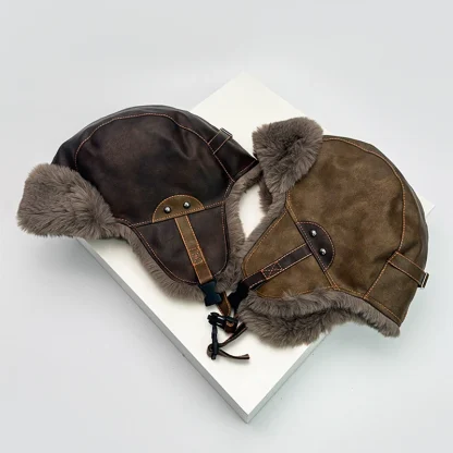 Faux Leather Trapper Hat with Ear Protection - Image 5